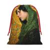 Hayyett Mother Mary Green Cloak Golden Halo Soft Velvet Christmas Drawstring Bag Reusable Wrapping Sack Xmas Party Present Bag view 1