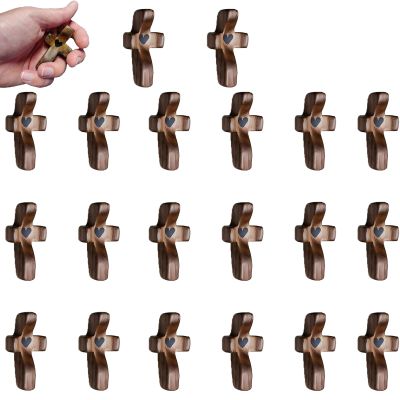 20 Pcs My Heart Encouragement Gift Wooden Pocket Cross Handheld Wood Small Cross Fingertip Stress Relief Religious Gifts for Children Adults Praying,Relieve Anxiety Comfort for Clutching prayer