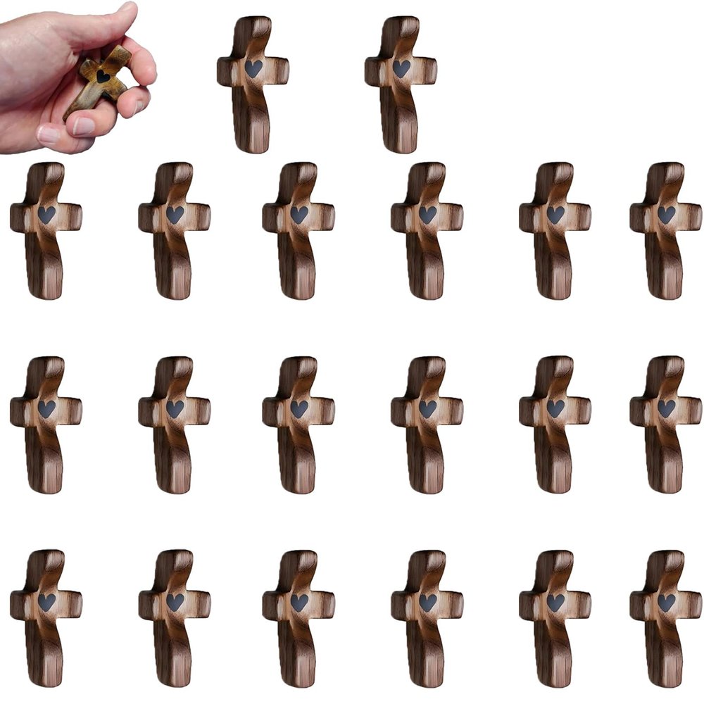 20 Pcs My Heart Encouragement Gift Wooden Pocket Cross Handheld Wood Small Cross Fingertip Stress Relief Religious Gifts for Children Adults Praying,Relieve Anxiety Comfort for Clutching prayer