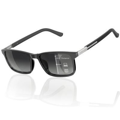 DEHOTRE Mens Progressive Multifocal Sunglasses No-Line Multi Focus Sun Readers with UV400 Protection TR90 Lightweight Frame Anti-Slip Rubber Temples for Driving & Outdoor black 1.50