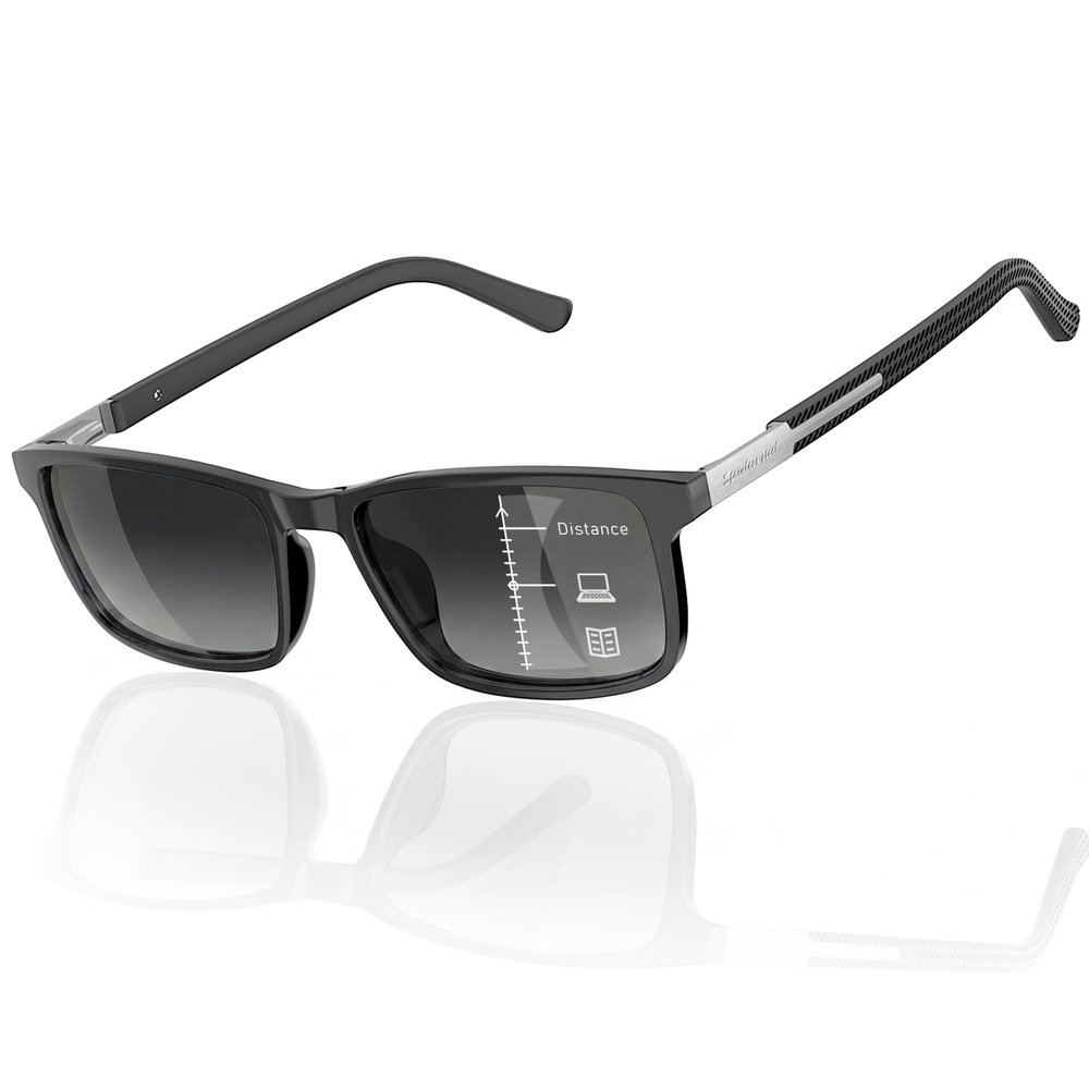 DEHOTRE Mens Progressive Multifocal Sunglasses No-Line Multi Focus Sun Readers with UV400 Protection TR90 Lightweight Frame Anti-Slip Rubber Temples for Driving & Outdoor black 1.50