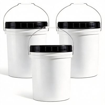 DEMORA 5 Gallon Food Grade Bucket with Easy Open & Close Screw Lid, Heavy Duty Plastic Pails Containers with Metal Handle for Food Storage, BPA Free (Black Lid, 3 Pack)