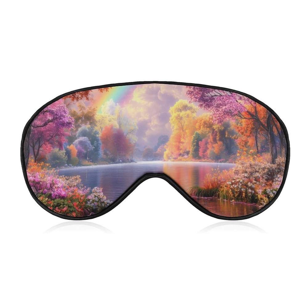 Lake Swans Rainbow Funny Eye Mask Light Blocking Sleeping Eyeshade for Women Men Travel Sleeping Gifts