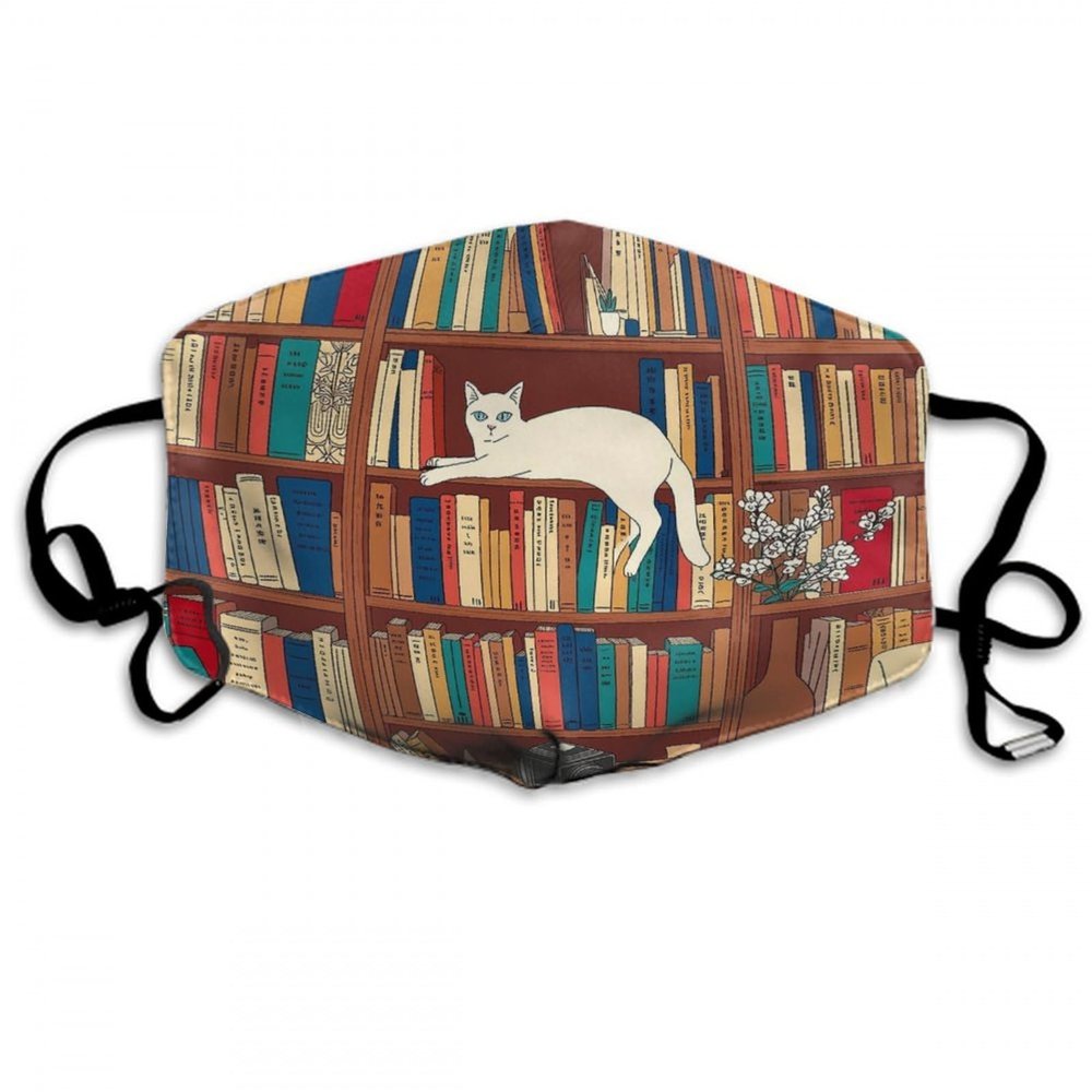 WUXEKZO Men Women Book Lover Catsleeping Over Bookshelf in Library Art Cloth Face Mask Neck Gaiter, Comfy Anti Dust Windproof Face Bandana Face Covers