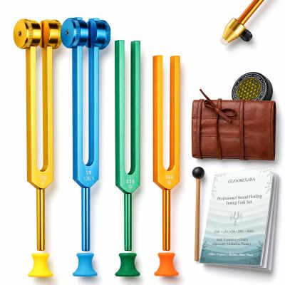 4-Color Tuning Forks for Healing Set, Calibrated No-Rattle 128Hz-384Hz
