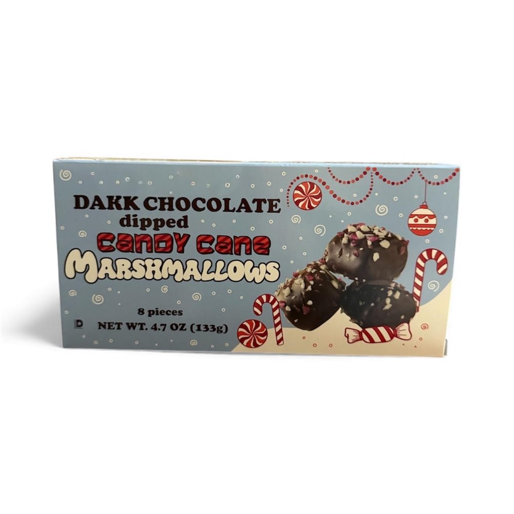 Dark Chocolate Dipped Candy Cane Marshmallows, Holiday Theme, 8 Pieces, 4.7 oz