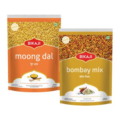 Bikaji Bombay Mix 1Kg & Moong Dal 400g Combo | Ready to Eat Indian Namkeen | Crunchy Bar Snack, Tea-Time Munchies & Party Mix | Authentic Munching Pack for Sharing & Everyday Snacking