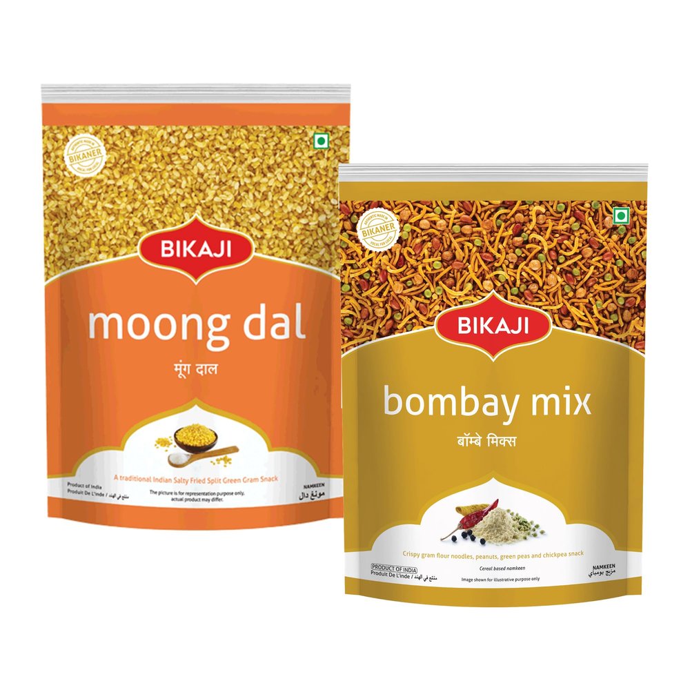 Bikaji Bombay Mix 1Kg & Moong Dal 400g Combo | Ready to Eat Indian Namkeen | Crunchy Bar Snack, Tea-Time Munchies & Party Mix | Authentic Munching Pack for Sharing & Everyday Snacking