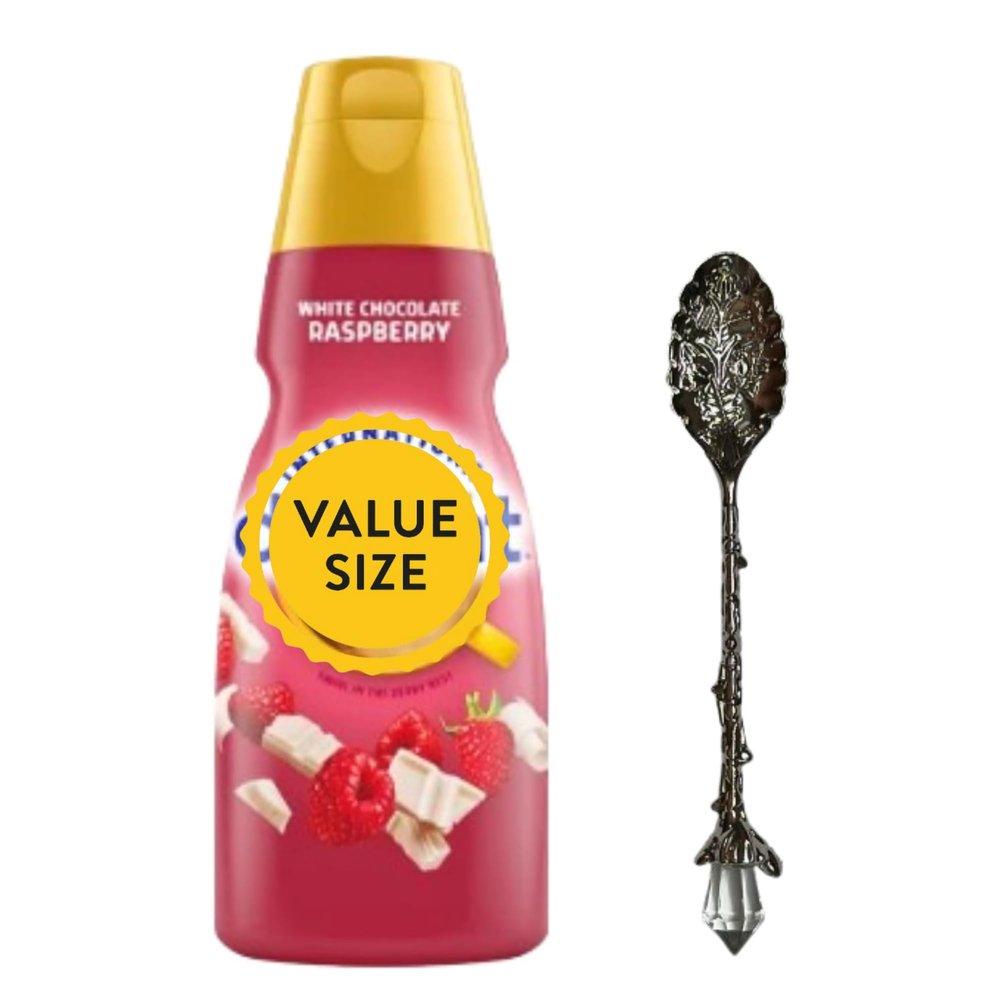 Premium Liquid Coffee Creamer, 32 fl oz Liquid Non-Dairy Creamer for Coffee with Dumbass Coffee Gem Spoon (White Chocolate Raspberry) Gem Spoon