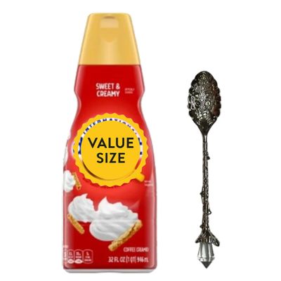 Premium Liquid Coffee Creamer, 32 fl oz Liquid Non-Dairy Creamer for Coffee with Dumbass Coffee Gem Spoon (Sweet & Creamy) Gem Spoon