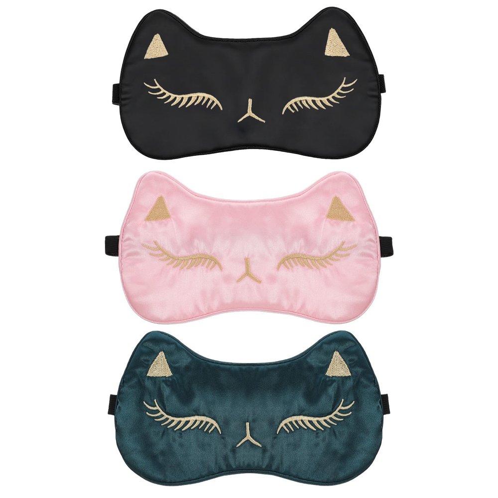 3Pcs Sleep Mask for Kids Cute Cat Sleep Mask for Kids, Silk Sleeping Eye Cover Adjustable Masks Funny Animal Night Eyeshade Cover Soft Comfortable for Women Men Sleeping Travel Nap Party Supplies