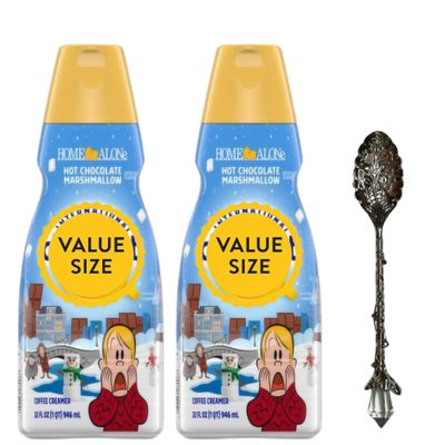 Hot Chocolate Marshmallow Liquid Coffee Creamer, 32 fl oz (Pack of 2) Liquid Non-Dairy Creamer for Coffee, Tea & Cold Brews with Candy Freezer Gem Spoon (Hot Chocolate Marshmallow) Gem Spoon