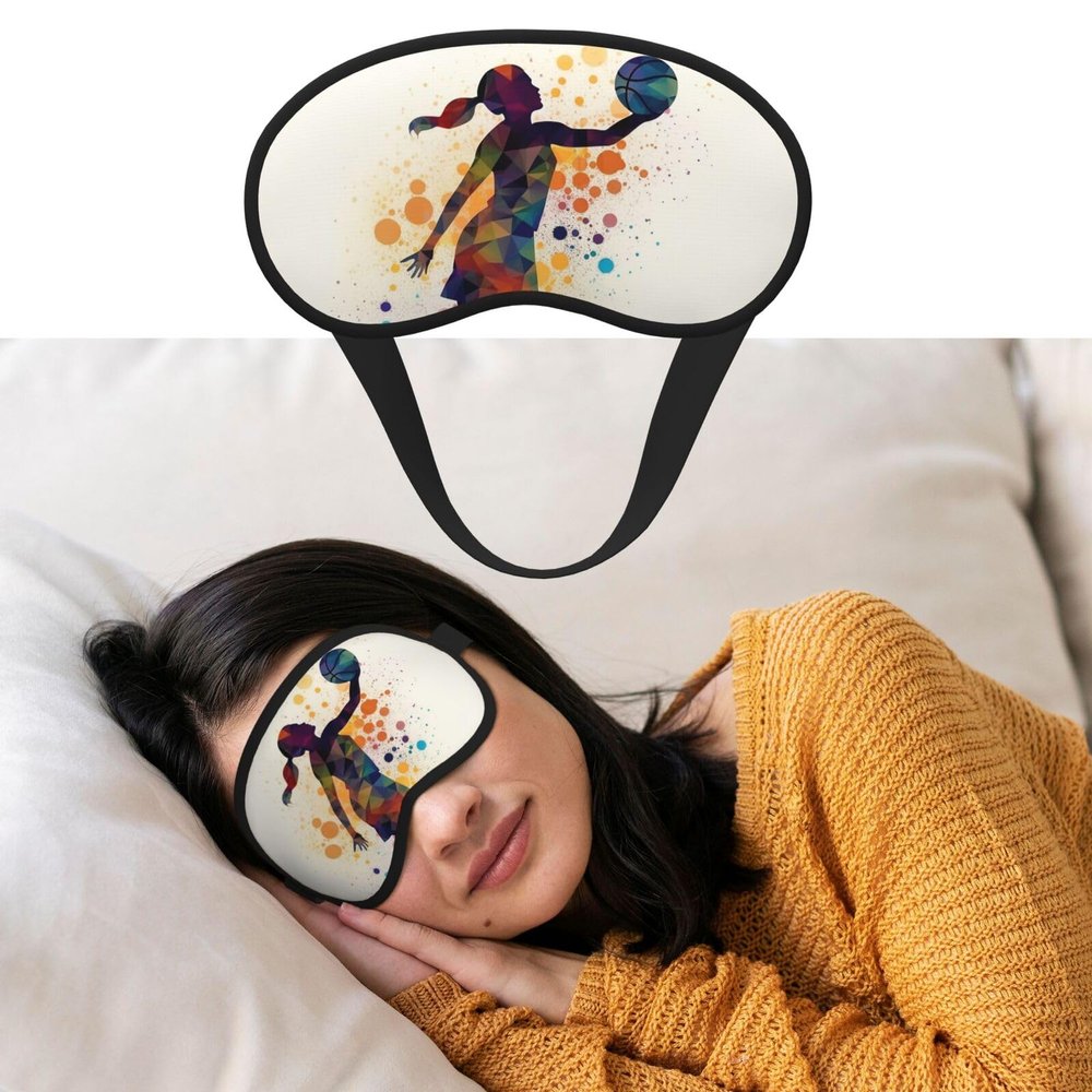 Sleep Mask for Side Sleeper Women Men, Blackout Sleeping Mask Basketball Girl Pattern Silk Eye Masks Super Soft Breathable Night Blindfold Sleep Eye Cover with Elastic Strap for Travel