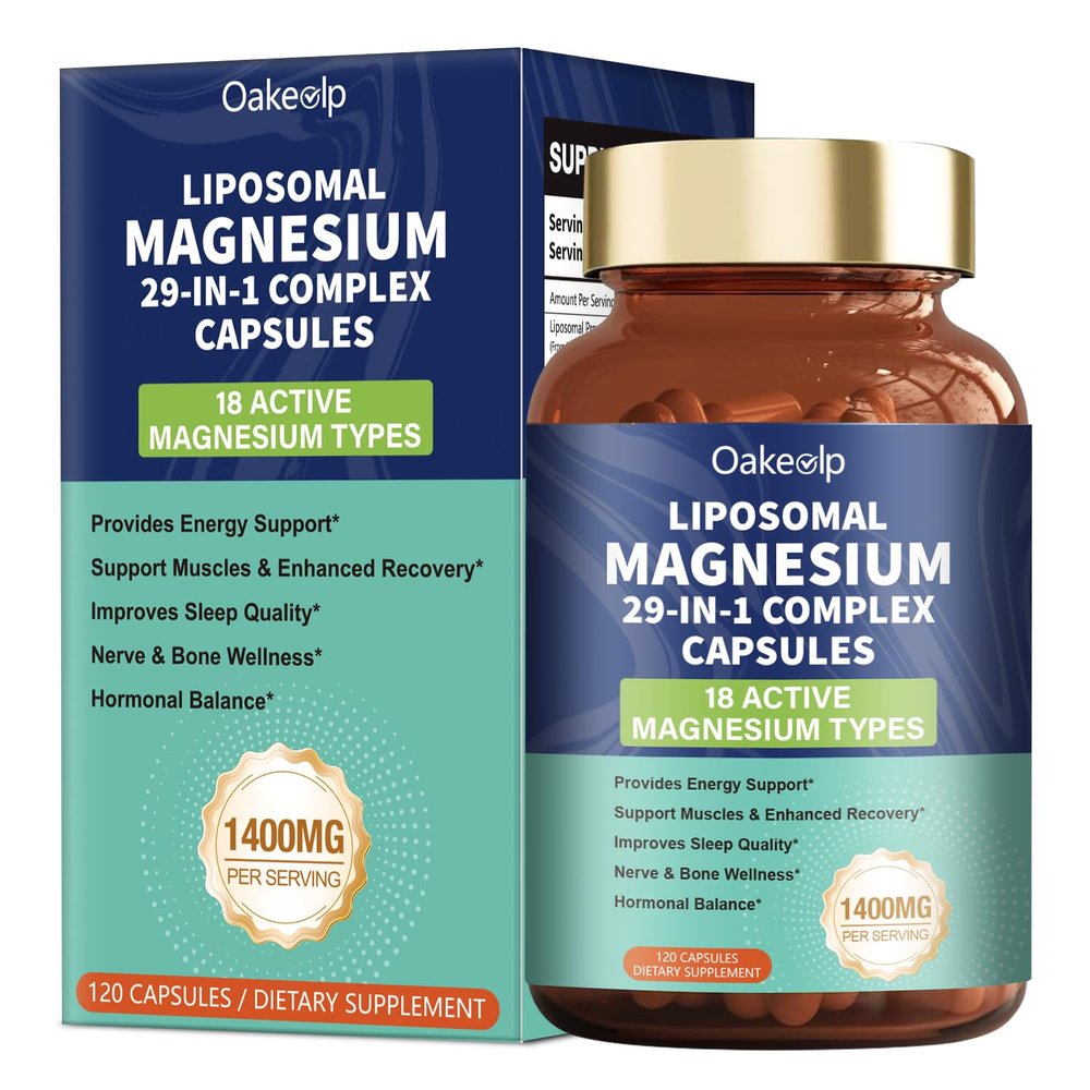 29-in-1 Liposomal 18 Active Types Magnesium Complex 1400MG Capsule,Citrate Glycinate Malate etc,Mild & Efficient,Extra Vitamin B6 B12 D3K2 & CoQ10, Relaxation Nerve* & Hert* Support