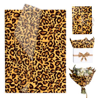 100 Sheets Leopard Tissue Paper Brown Animal Print Leopard Pattern Wrapping Tissue DIY Art Crafts Wrap Paper for Birthday Wedding Baby Shower Party Decoration Supplies