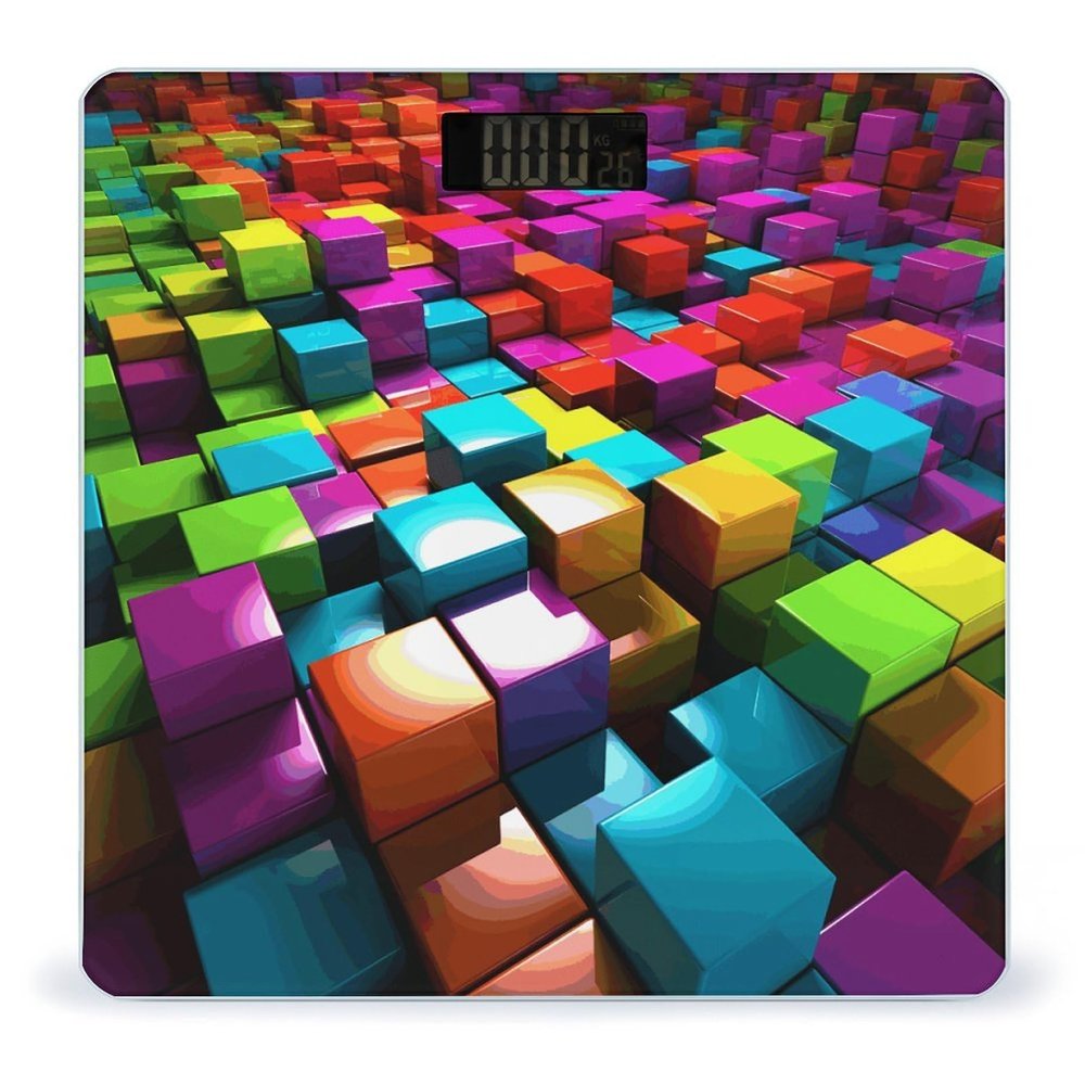 3D Colorful Cubes Bathroom Scale Weight Scale for Body Weight,Highly Accurate Digital Weighing Machine Clear LED Display Digital Bathroom Body Scale 400lb/182kg