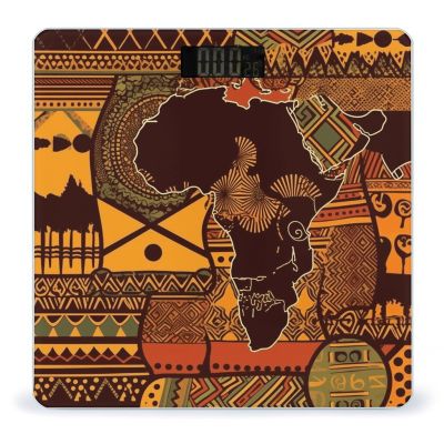 African Map Ethnic Pattern Bathroom Scale Weight Scale for Body Weight,Highly Accurate Digital Weighing Machine Clear LED Display Digital Bathroom Body Scale 400lb/182kg