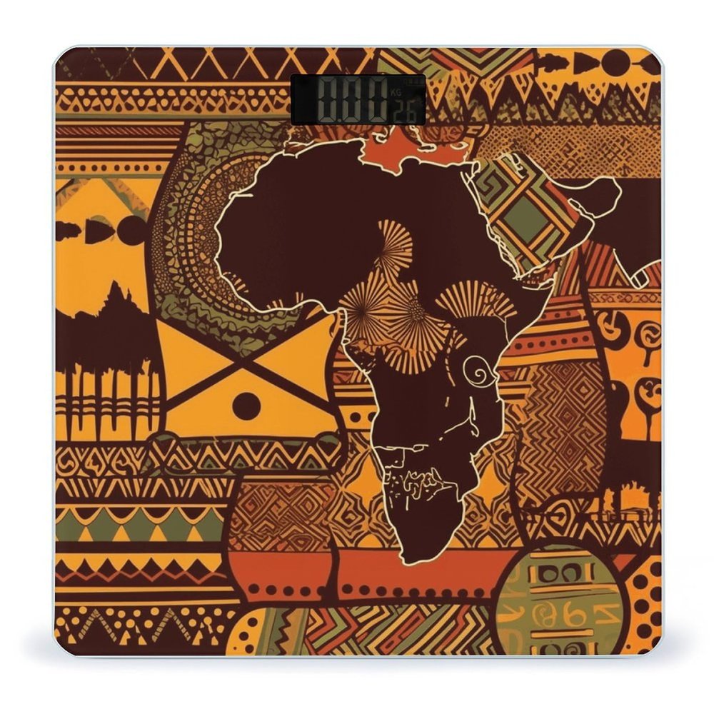 African Map Ethnic Pattern Bathroom Scale Weight Scale for Body Weight,Highly Accurate Digital Weighing Machine Clear LED Display Digital Bathroom Body Scale 400lb/182kg