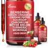 14-in-1 Berberine with Ceylon Cinnamon Supplement Liquid Drops, Liposomal, Cayenne Pepper, Soursop, Chromium Bitter Melon Turmeric Panax Ginseng Glucomannan G-L-P-1 Support, 2 Bottle view 1