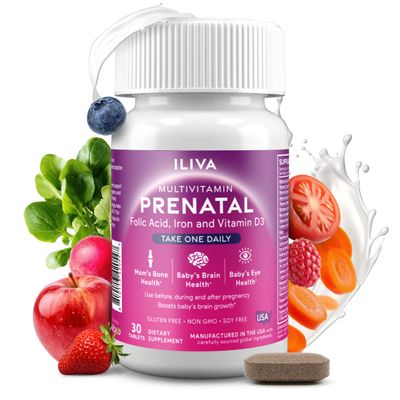 ILIVA by INDICAID Prenatal Vitamins for Women- Sophisticated Folate and 18 Vitamins and Minerals for Neural Tube Support & Fetal Brain Development, Gluten-Free, Dairy-Free & Soy-Free - 30 Servings