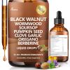 25-in-1 Liposomal Black Walnut Wormwood Clove Tincture, Cleanse for Humans Drops Liquid, Lymphatic Support with Garlic, Mullein, Soursop, Pumpkin Seed, Berberine, Turmeric, Echinacea, Cinnamon view 1