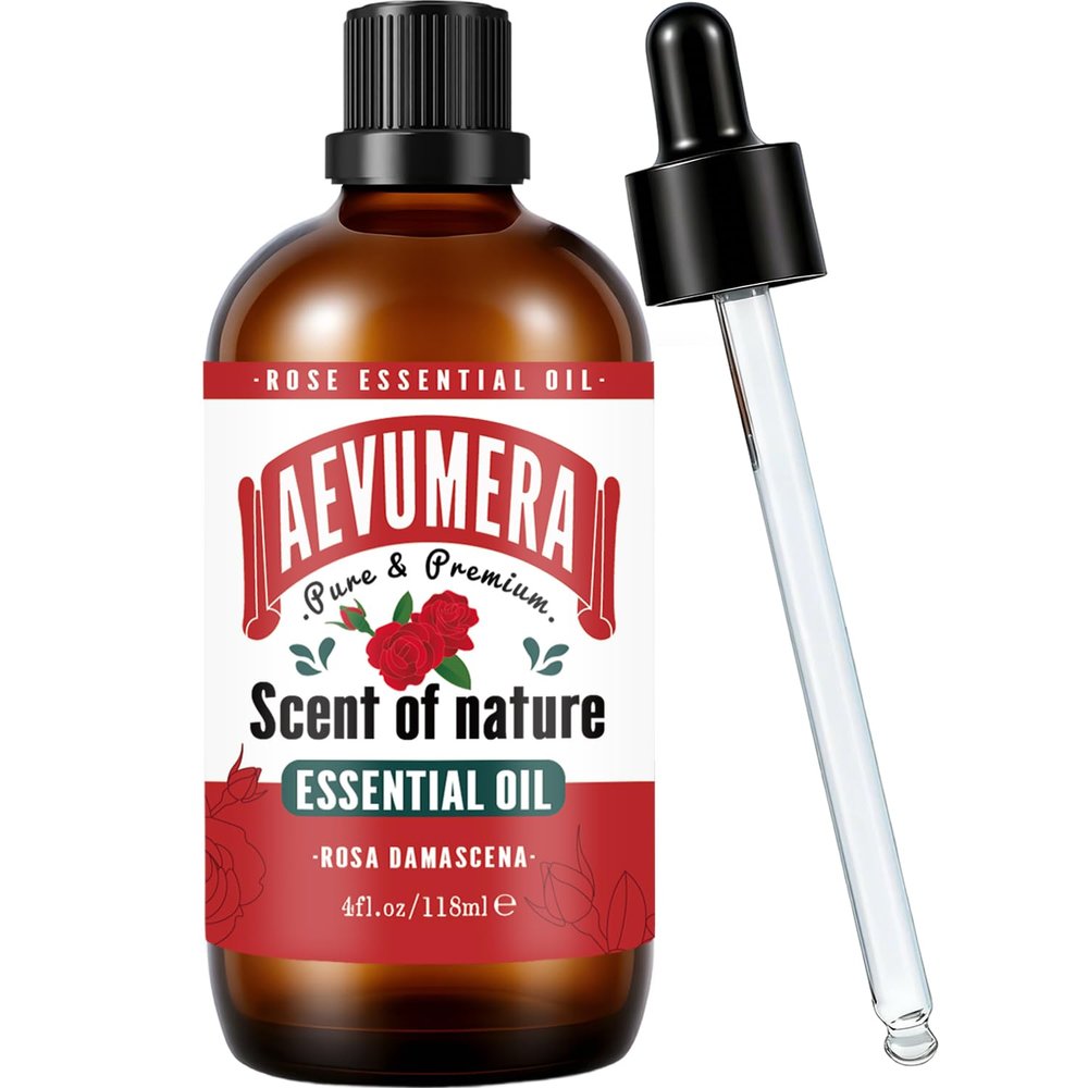 AEVUMERA Rose Essential Oil 4oz/118ML Pure Rose Oil Therapeutic Grade for Skin Care, Diffuser, Massage, Soap & Candle Making, Aromatherapy, Bathing, DIY Scent Perfume