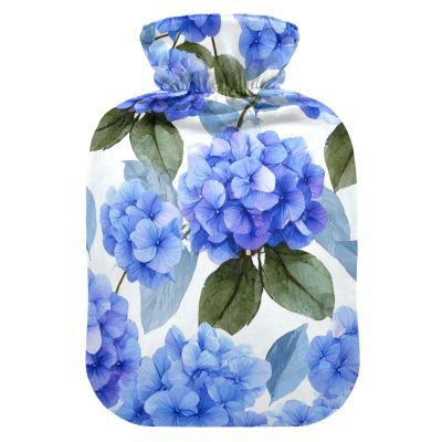 OTVEE Blue Hydrangea Floral Decor Hot Water Bottle with Cover, BPA Free PVC 1L Small Hot Water Bag for Pain Relief Menstrual Cramp Sore Muscles Hot and Cold Compress Therapy