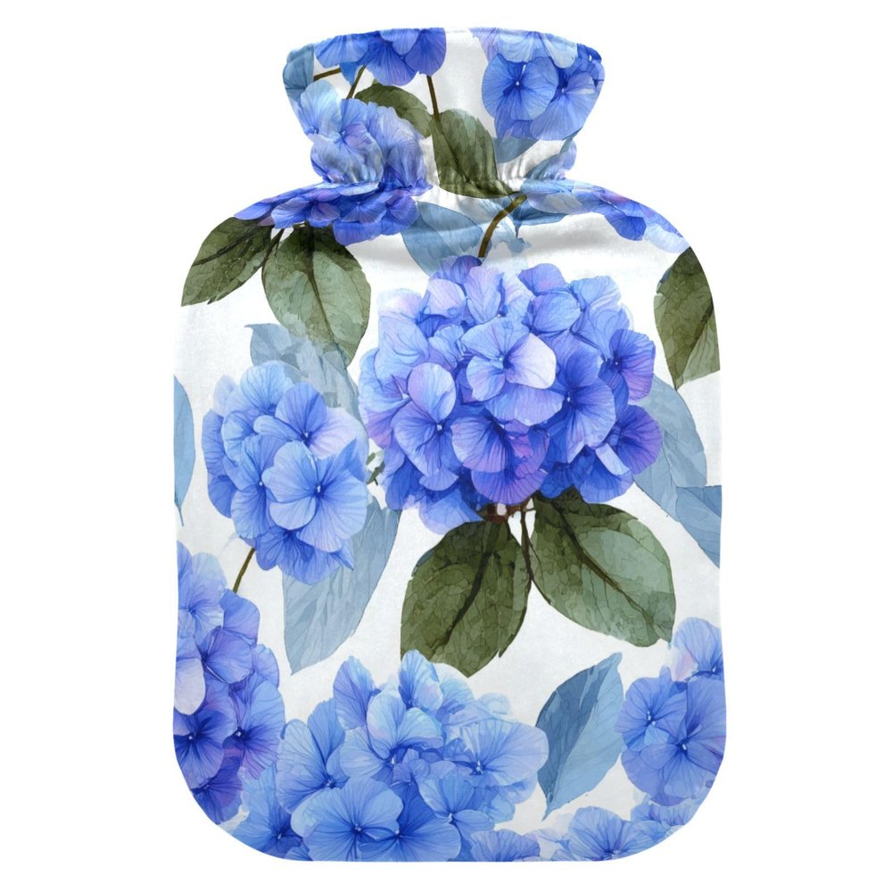 OTVEE Blue Hydrangea Floral Decor Hot Water Bottle with Cover, BPA Free PVC 1L Small Hot Water Bag for Pain Relief Menstrual Cramp Sore Muscles Hot and Cold Compress Therapy