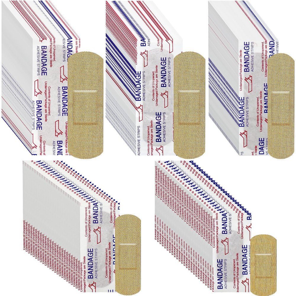 1000 Pcs Fabric Adhesive Bandages Bulk Assorted Sizes Flexible Bandage Patch Breathable Waterproof for Family First Aid Skin Care and Protect Wounds