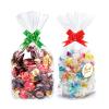 100 Pcs Clear Cellophane Treat Sweet Bags (7 in X 10 in), 3 Mil Thicker Transparent Favor Bags Wrap for Gifs,Candies, Cakes Packaging with Red Bows Ribbon for Christmas Party Wedding view 1
