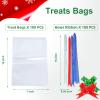 100 Pcs Clear Cellophane Treat Sweet Bags (7 in X 10 in), 3 Mil Thicker Transparent Favor Bags Wrap for Gifs,Candies, Cakes Packaging with Red Bows Ribbon for Christmas Party Wedding view 2