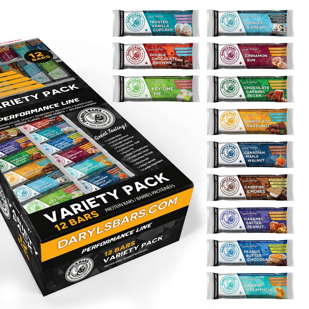 Daryl's Bars Variety Pack On The Go Snack On the Go Whey Protein Bars, Gluten Free, Protein Snack, Meal Replacement, Pack of 2