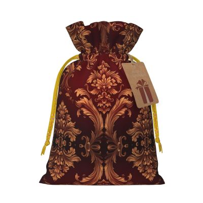 Tnnutp Damask Pattern Christmas Drawstring Gift Bags- Two Sizes From Small To Jumbo, Xmas Party Supplies