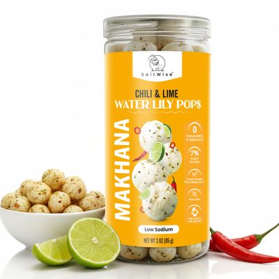 SaltWise Water Lily Pops (Makhana/Fox Nuts/Lotus Seeds) Olive Oil Roasted, Chili Lime | Gluten-Free, Vegan, Non-GMO Plant-Based Snack Seasoned with Plant-Based Salt