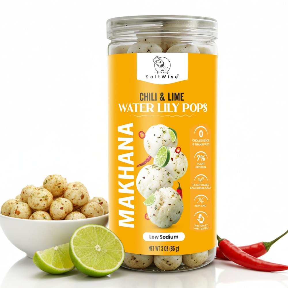 SaltWise Water Lily Pops (Makhana/Fox Nuts/Lotus Seeds) Olive Oil Roasted, Chili Lime | Gluten-Free, Vegan, Non-GMO Plant-Based Snack Seasoned with Plant-Based Salt