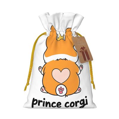 Qewfoju Prince Corgi Dog Pattern Christmas Gift Bags Gift Bags Drawstring with Tags for Xmas New Year Present Wrapping Holiday Wedding Party Supplies Medium