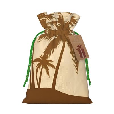 Qewfoju Retro Palm Tree Pattern Christmas Gift Bags Gift Bags Drawstring with Tags for Xmas New Year Present Wrapping Holiday Wedding Party Supplies Small