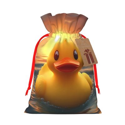 Qewfoju Cartoon Swimming Yellow Duck Pattern Christmas Gift Bags Gift Bags Drawstring with Tags for Xmas New Year Present Wrapping Holiday Wedding Party Supplies Medium