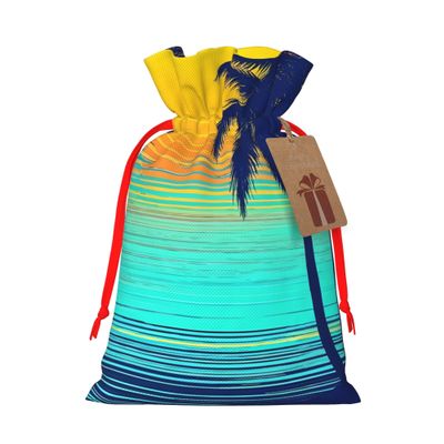Qewfoju Palm Trees Pattern Christmas Gift Bags Gift Bags Drawstring with Tags for Xmas New Year Present Wrapping Holiday Wedding Party Supplies Medium