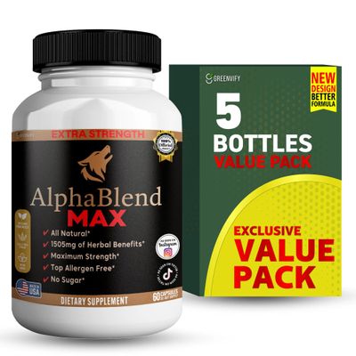 AlphaBlend MAX Extra Strength Maca Root Complex, Organic Blend, 60 Vegan Capsules, All Natural Dietary Supplement with Black, Red, Yellow Maca (5)
