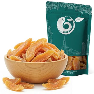 NY Spice Shop Dried Peach Slices with SO2-1 Pound Dehydrated peaches slices Fruit Snacking - peach slices for Baking, Tropical Fruit Treats - Dried peaches strips for Trail Mix Dessert Party Snack