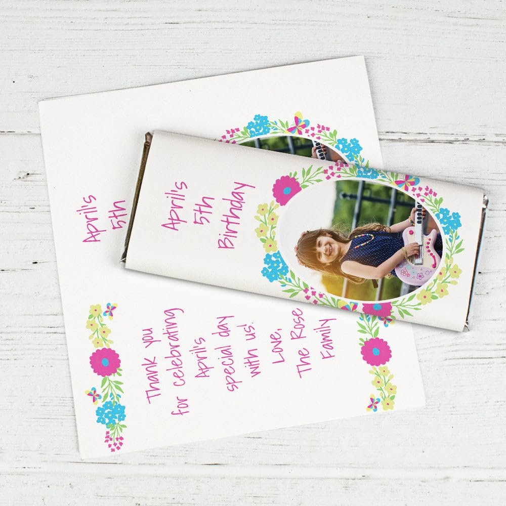 100 Pack Personalized Kids Birthday Party Do-It-Yourself Chocolate Candy Bar Wrapper Favors For Goodie Bags, Party Activities, Gifting & More - Wild Flower (Candy Not Included)