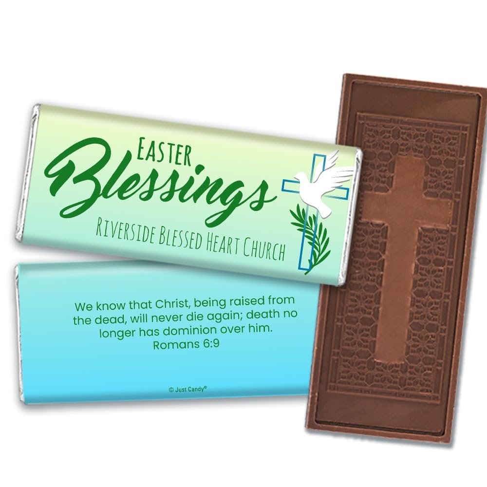 252 Pack Personalized Easter Blessings Cross Embossed Milk Chocolate Bars For Church Giveaways, Party Favors, Corporate Gifts, Dessert Tables, Egg Hunts & More
