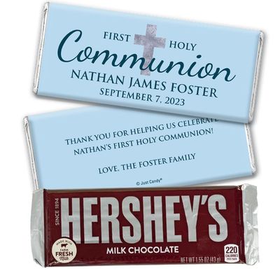 12 Pack Personalized First Holy Communion Blue Chocolate Candy Bar Favors For First Communion Party Favors, Gifts, Candy Treat Bags, Table Decor, Buffets & More