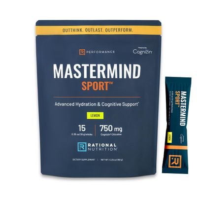 Mastermind Sport Electrolyte + Nootropic Stick Packs, 750 mg Cognizin Citicoline, L-Tyrosine, L-Theanine, Taurine, Sodium Potassium Magnesium, Stim-Free, Sugar-Free, Lemon 15 Servings