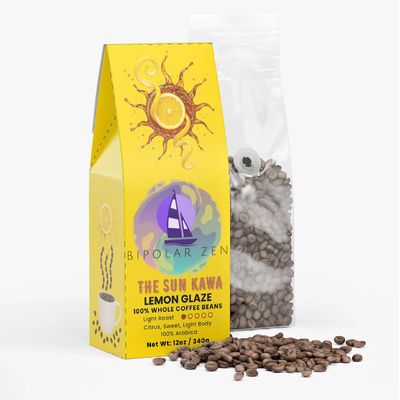 Bipolar Zen The Sun Kawa | Lemon Glaze Coffee | Ethiopia + Guatemala + Brazil | Light Roast | Lemon Brightness, Caramel Sweetness & Clean Finish | 12oz