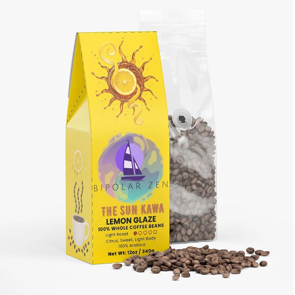 Bipolar Zen The Sun Kawa | Lemon Glaze Coffee | Ethiopia + Guatemala + Brazil | Light Roast | Lemon Brightness, Caramel Sweetness & Clean Finish | 12oz