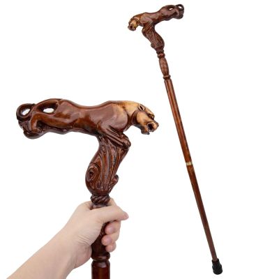 Wooden Leopard Walking Canes, with Ergonomic Handle and Anti Slip Rubber Tip Men Womens Luxury Decorative Cospaly Stick 96cm