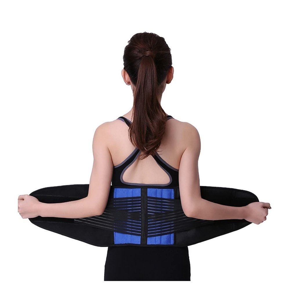 Plus Size Lumbar Support Brace for Men & Women - Lower Back Decompression Belt (Blue, Large)
