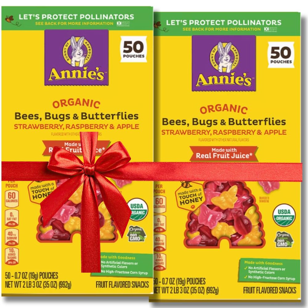Annies Organic Bees Bugs & Butterflies Snacks, .7 oz each, 50-count Strawberry, Raspberry, and Apple Flavors NET WT 2 lb 3 oz (2-Pack)
